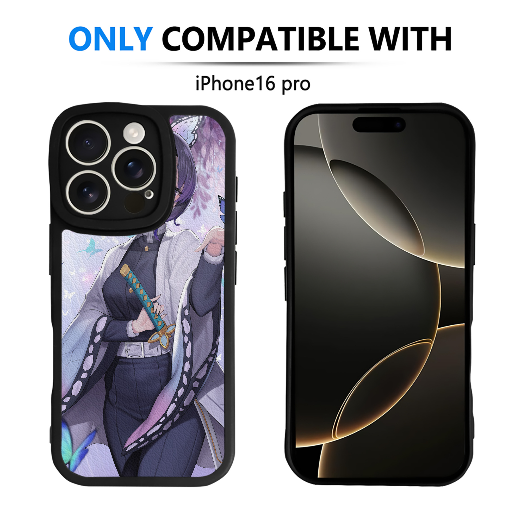 （画像用） 鬼滅の刃（きめつのやいば）蟲柱-胡蝶 しのぶ／こちょう しのぶ Kochou Shinobu 【iPhone 16シリーズ対応】シリコンスマホケース（レザー調） 材質：シリコン